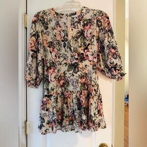 Floral Tiered Wrap Dress in Cream, Pink & Green